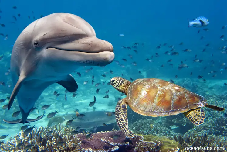 dolphins and sea turtles